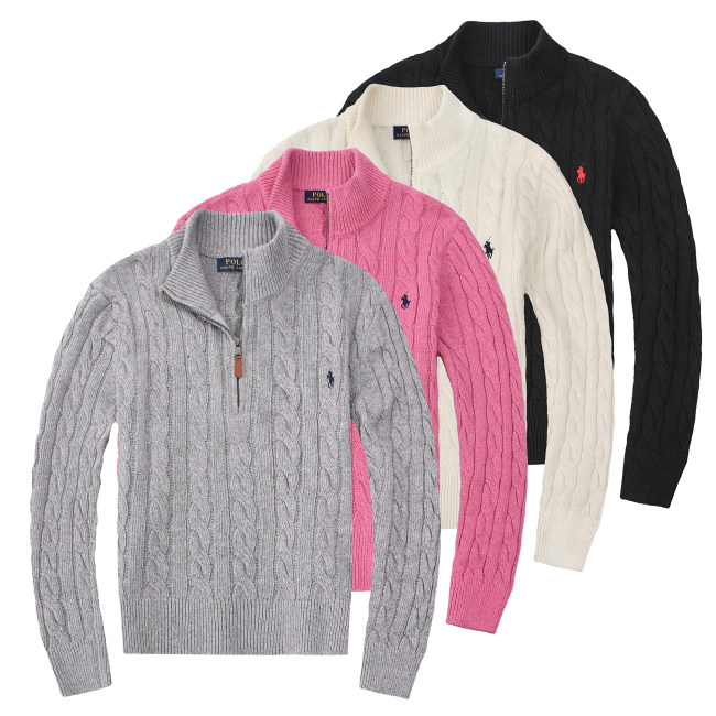 Autumn Winter Women's Solid Color Simple Zipper Knit Sweater