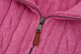 Autumn Winter Women's Solid Color Simple Zipper Knit Sweater