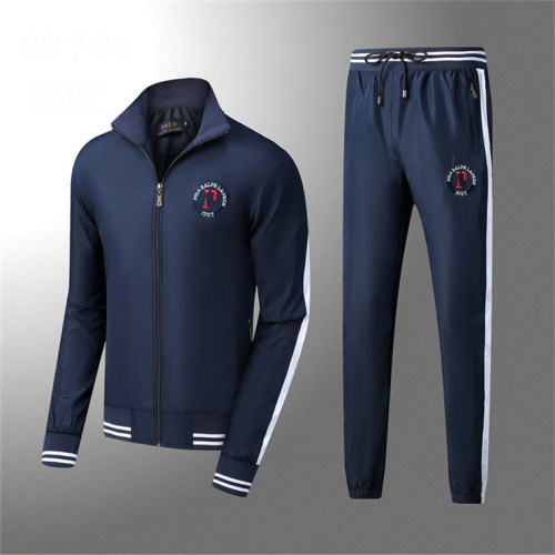 Autumn Men's Embroidered Logo Solid Color Polo Jacket Pants Set 8379
