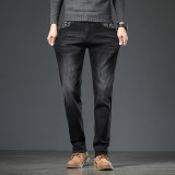 Men's Slim-Fit Stretch Jeans with Brand Logo – Sizes 28-38