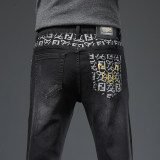 Men's Slim-Fit Stretch Jeans with Brand Logo – Sizes 28-38