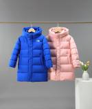 Children's Long Hooded Down Jacket Blue 06