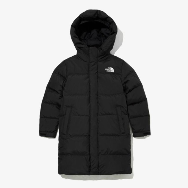 Children's Long Hooded Down Jacket Black 06