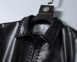 Men's PU Faux Leather Jacket Zip-Up Motorcycle Vintage Bomber  Waterproof Windproof Coats Winter Outfits Clothes P02
