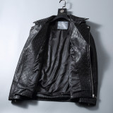 Men's PU Faux Leather Jacket Zip-Up Motorcycle Vintage Bomber Waterproof Windproof Coats Winter Outfits Clothes P07