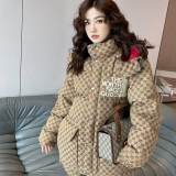 Winter Embroidered Logo Hooded Down Jacket with Pockets Khaki