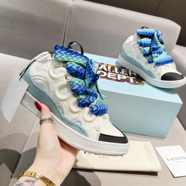 Leather Curb Sneakers White Blue