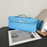 5A Women's Simple Solid Color Kelly Cut Pochette Blue