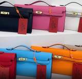 5A Women's Simple Solid Color Kelly Cut Pochette Blue