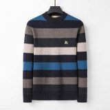 Men's Slim Fit Cotton-Blend Crew Neck Pullover Sweater Casual Knitted Top with Ribbed Edge Striped Soft