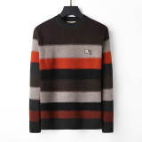 Men's Slim Fit Cotton-Blend Crew Neck Pullover Sweater Casual Knitted Top with Ribbed Edge Striped Soft
