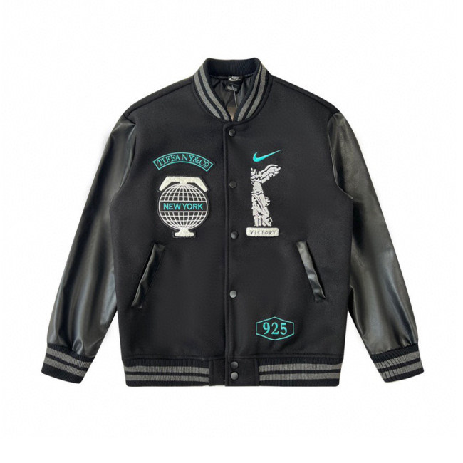 Varsity Jacket College Baseball Jackets Vintage Unisex Streetwear Coats with Patchwork Hipster Utility Tops Black