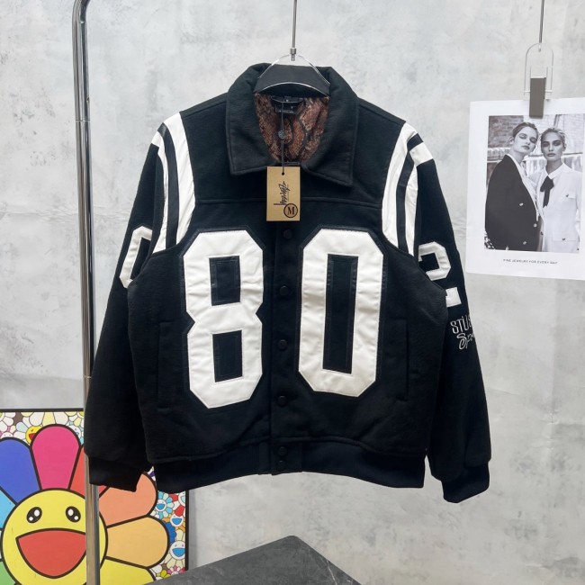 Varsity Jacket College Baseball Jackets Vintage Unisex Streetwear Coats with Patchwork Hipster Utility Tops Black #Z12