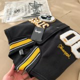 Varsity Jacket College Baseball Jackets Vintage Unisex Streetwear Coats with Patchwork Hipster Utility Tops Black