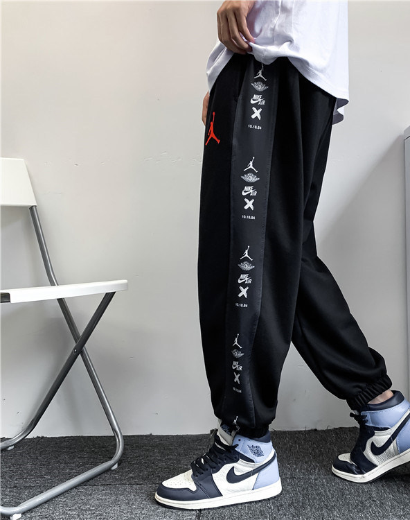 Embroidered Logo Simple Versatile Pants Black X-9188