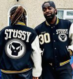 Varsity Jacket College Baseball Jackets Vintage Unisex Streetwear Coats with Patchwork Hipster Utility Tops Black