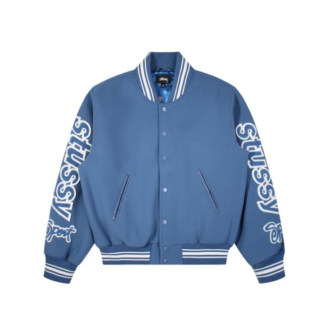 Varsity Jacket College Baseball Jackets Vintage Unisex Streetwear Coats with Patchwork Hipster Utility Tops Blue HN805