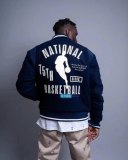 Varsity Jacket College Baseball Jackets Vintage Unisex Streetwear Coats with Patchwork Hipster Utility Tops Navy Blue