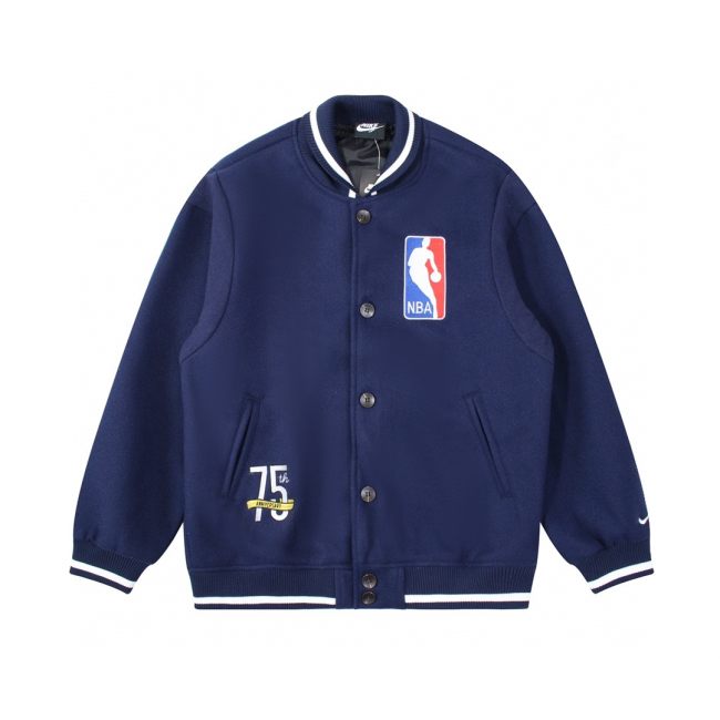 Varsity Jacket College Baseball Jackets Vintage Unisex Streetwear Coats with Patchwork Hipster Utility Tops Navy Blue
