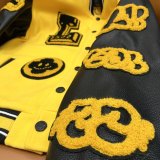 Varsity Jacket College Baseball Jackets Vintage Unisex Streetwear Coats with Patchwork Hipster Utility Tops Yellow