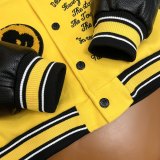 Varsity Jacket College Baseball Jackets Vintage Unisex Streetwear Coats with Patchwork Hipster Utility Tops Yellow