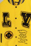 Varsity Jacket College Baseball Jackets Vintage Unisex Streetwear Coats with Patchwork Hipster Utility Tops Yellow