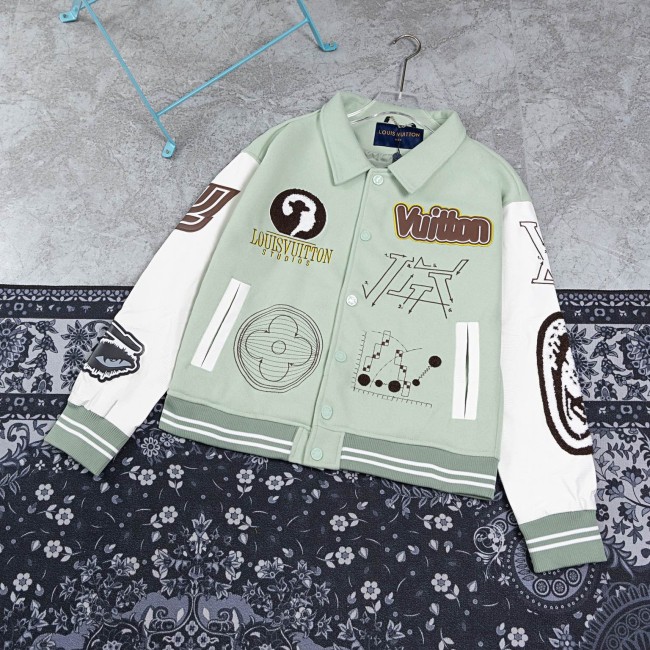 Varsity Jacket College Baseball Jackets Vintage Unisex Streetwear Coats with Patchwork Hipster Utility Tops Green