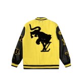 Varsity Jacket College Baseball Jackets Vintage Unisex Streetwear Coats with Patchwork Hipster Utility Tops Yellow