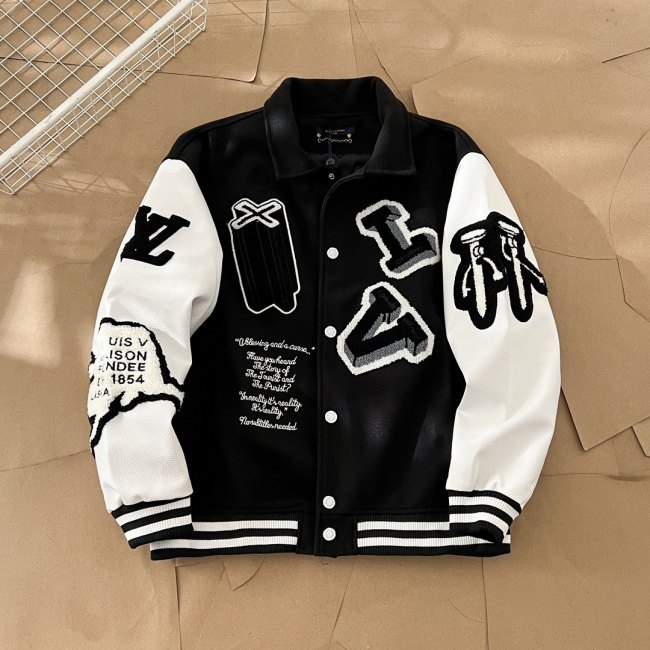 Varsity Jacket College Baseball Jackets Vintage Unisex Streetwear Coats with Patchwork Hipster Utility Tops Black White