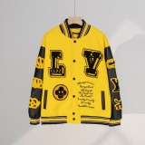 Varsity Jacket College Baseball Jackets Vintage Unisex Streetwear Coats with Patchwork Hipster Utility Tops Yellow