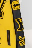 Varsity Jacket College Baseball Jackets Vintage Unisex Streetwear Coats with Patchwork Hipster Utility Tops Yellow