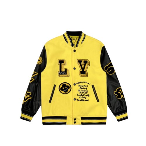 Varsity Jacket College Baseball Jackets Vintage Unisex Streetwear Coats with Patchwork Hipster Utility Tops Yellow