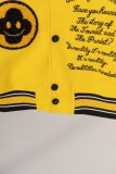 Varsity Jacket College Baseball Jackets Vintage Unisex Streetwear Coats with Patchwork Hipster Utility Tops Yellow