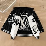 Varsity Jacket College Baseball Jackets Vintage Unisex Streetwear Coats with Patchwork Hipster Utility Tops Black White