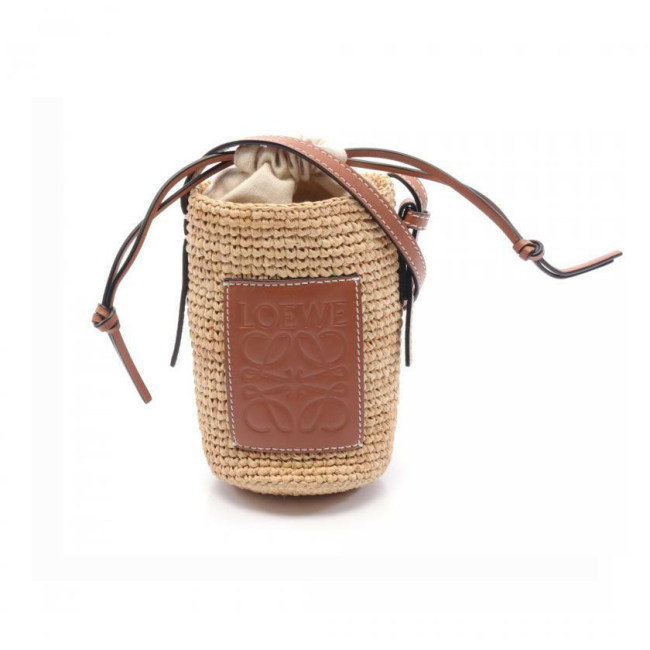 5A Paula's Lbiza Leather-Trimmed Woven Raffia And Hemp Bucket Bag