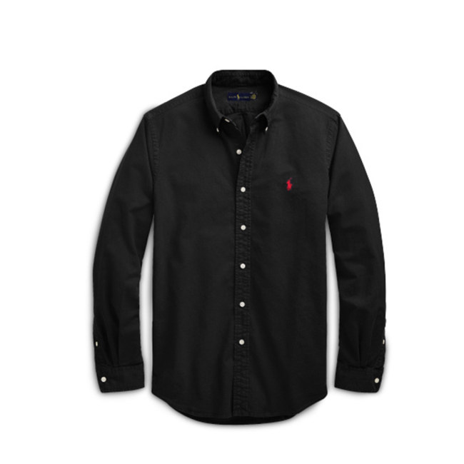 5A Slim Fit Garment-Dyed Oxford Shirt Black