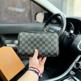 Plaid Cosmetic Bag Wash Bag Black Grey 240306 25x15cm