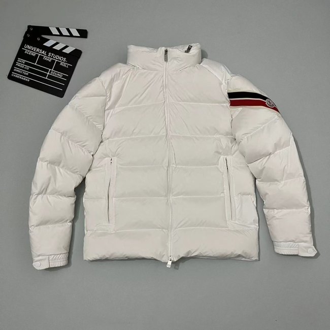 Solayan Men's Short Down Jacket with Three-Color Trim White FW24