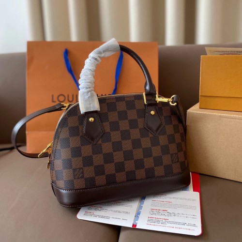 Women's Alma Plaid Handbag Brown 241012 24x18cm