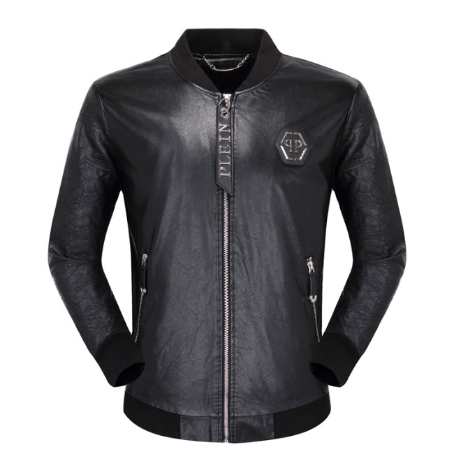 Autumn Men's Simple Zipper Leather Jacket Black 6948