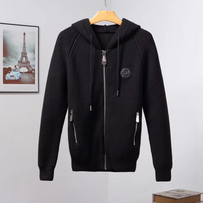 Hooded Sweater Knit Cardigan Black M6