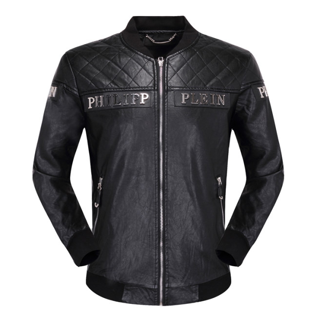Autumn Men's Simple Zipper Leather Jacket Black 6942