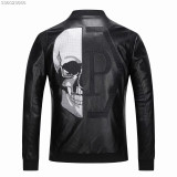 Autumn Men's Simple Zipper Leather Jacket Black 8636