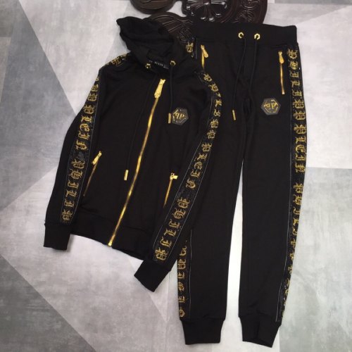 Autumn Men's Diamond Pattern Hooded Jacket Pants Set Black P839