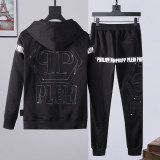 Autumn Men's Printed Logo Hooded Jacket Pants Set Black 881