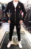 Autumn Men's Diamond Pattern Hooded Jacket Pants Set Black P839