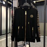 Autumn Men's Diamond Pattern Hooded Jacket Pants Set Black P839