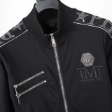 Autumn Men's Diamond Pattern Jacket Pants Set Black Silver 841
