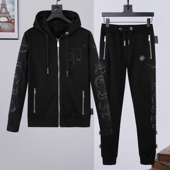 Autumn Men's Embroidered Pattern Jacket Pants Set Black 879