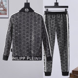 Autumn Men's Diamond Logo Jacket Pants Set Black 880